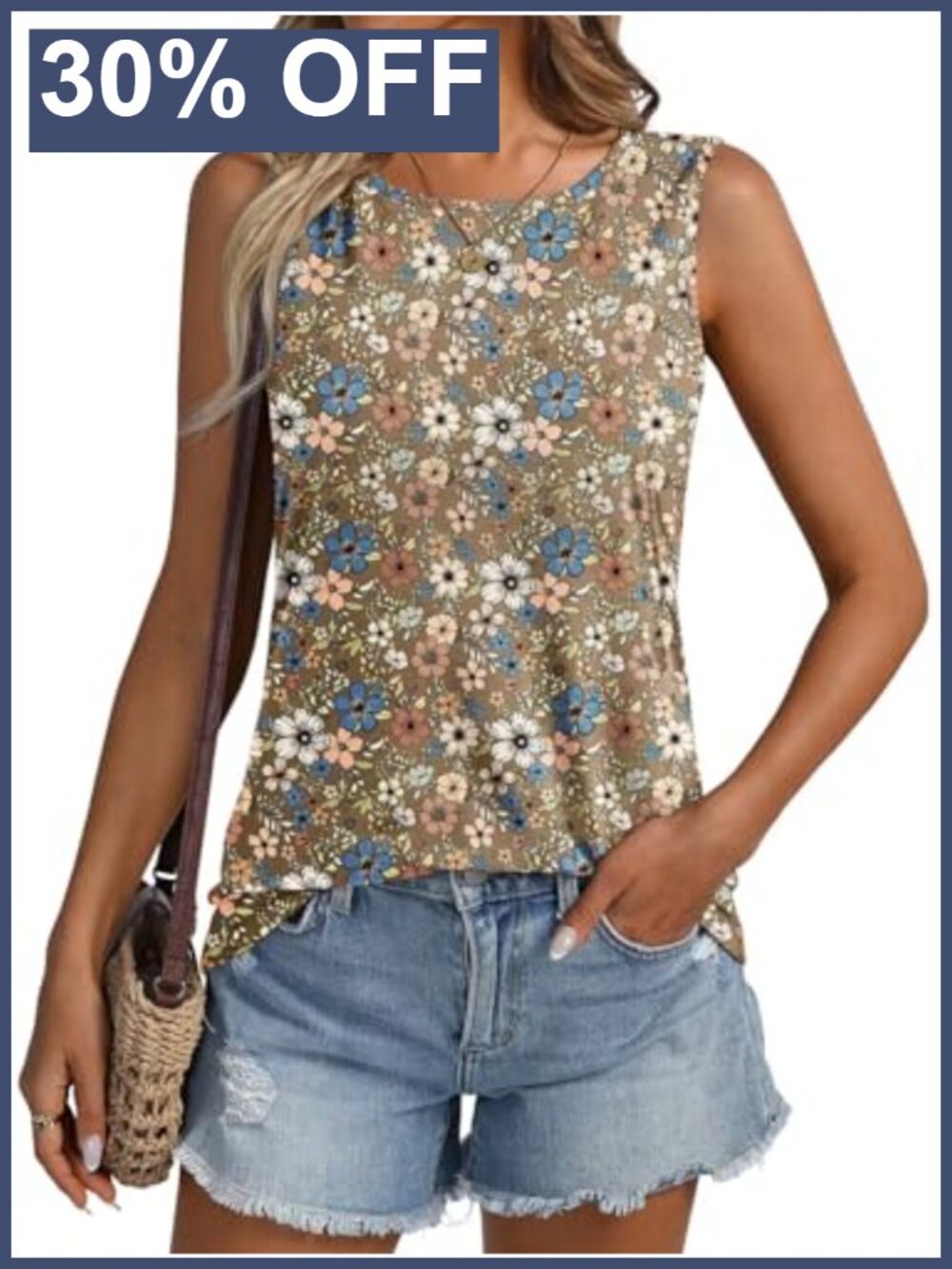 Floral Tank Top Sleeveless Crewneck Casual Summer Top
